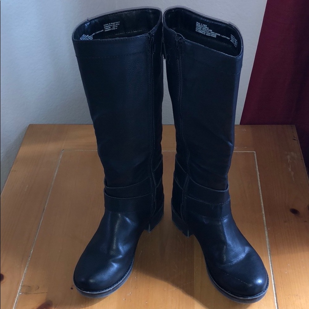 Women's Black leather Riding Boot, Mid Calf